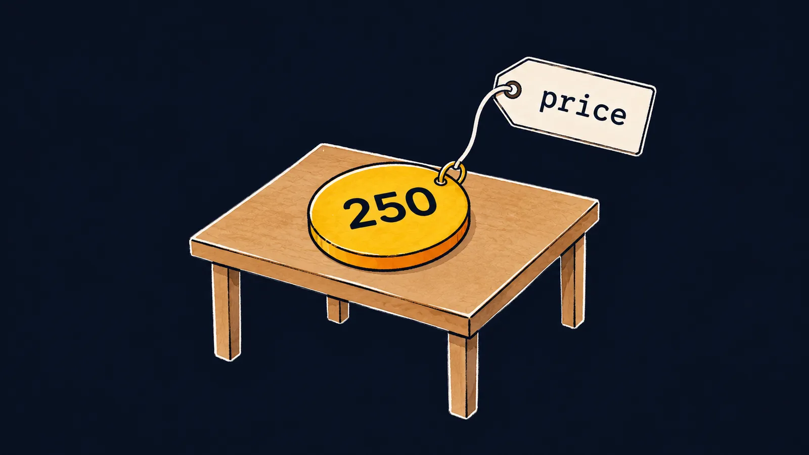 Бирка price на длинной нитке привязана к жетону 250 и лишь указывает на него